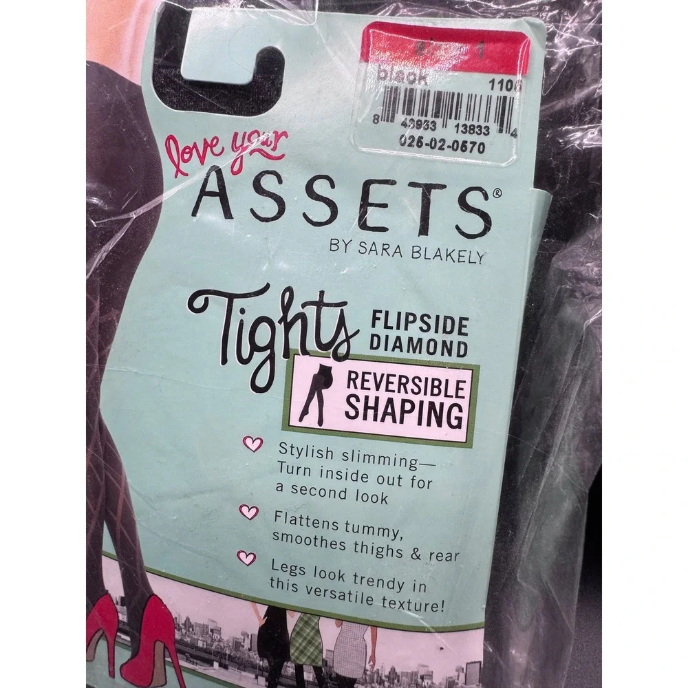 Assets by Sara Blakely Reversible Shaping Tights Flipside Diamond Black Size 1
